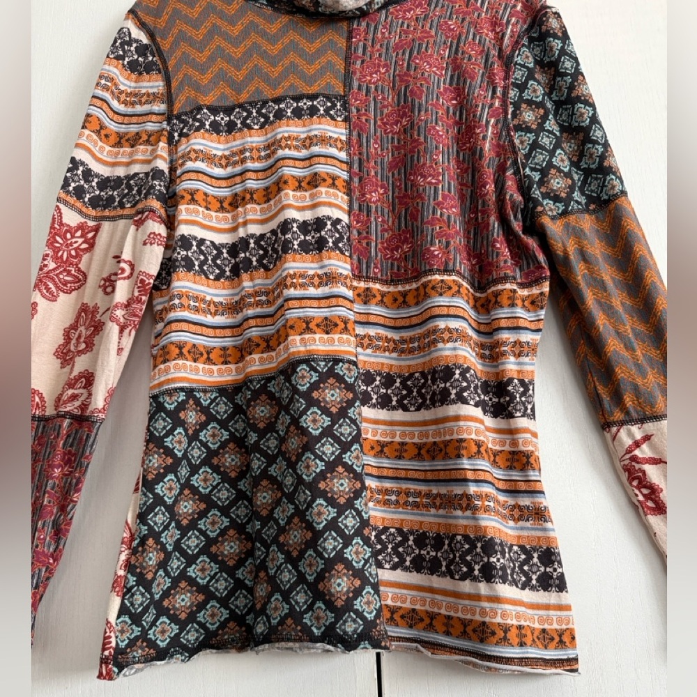 Sundance Patchwork Melody Top Bohemian Ls Cowl Neck Lightweight Knit Sz XL - Picture 6 of 14
